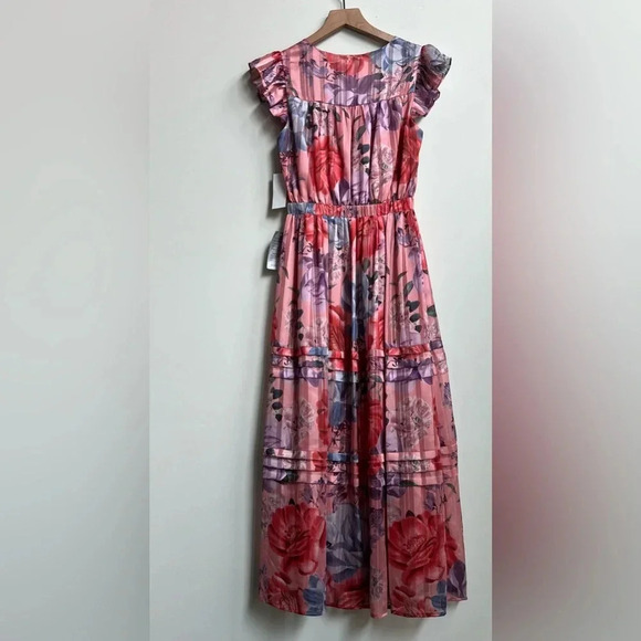 New Adelyn Rae Emmie Pleated Midi Dress in Desert Coral Size XS Metallic Flutter - Picture 11 of 15